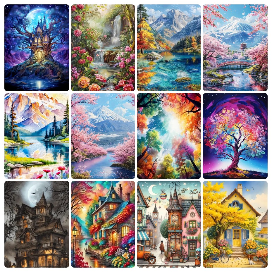 Photo Mosaic Print - Pittura Diamantata 5D Fai-da-Te, Paesaggio Floreale