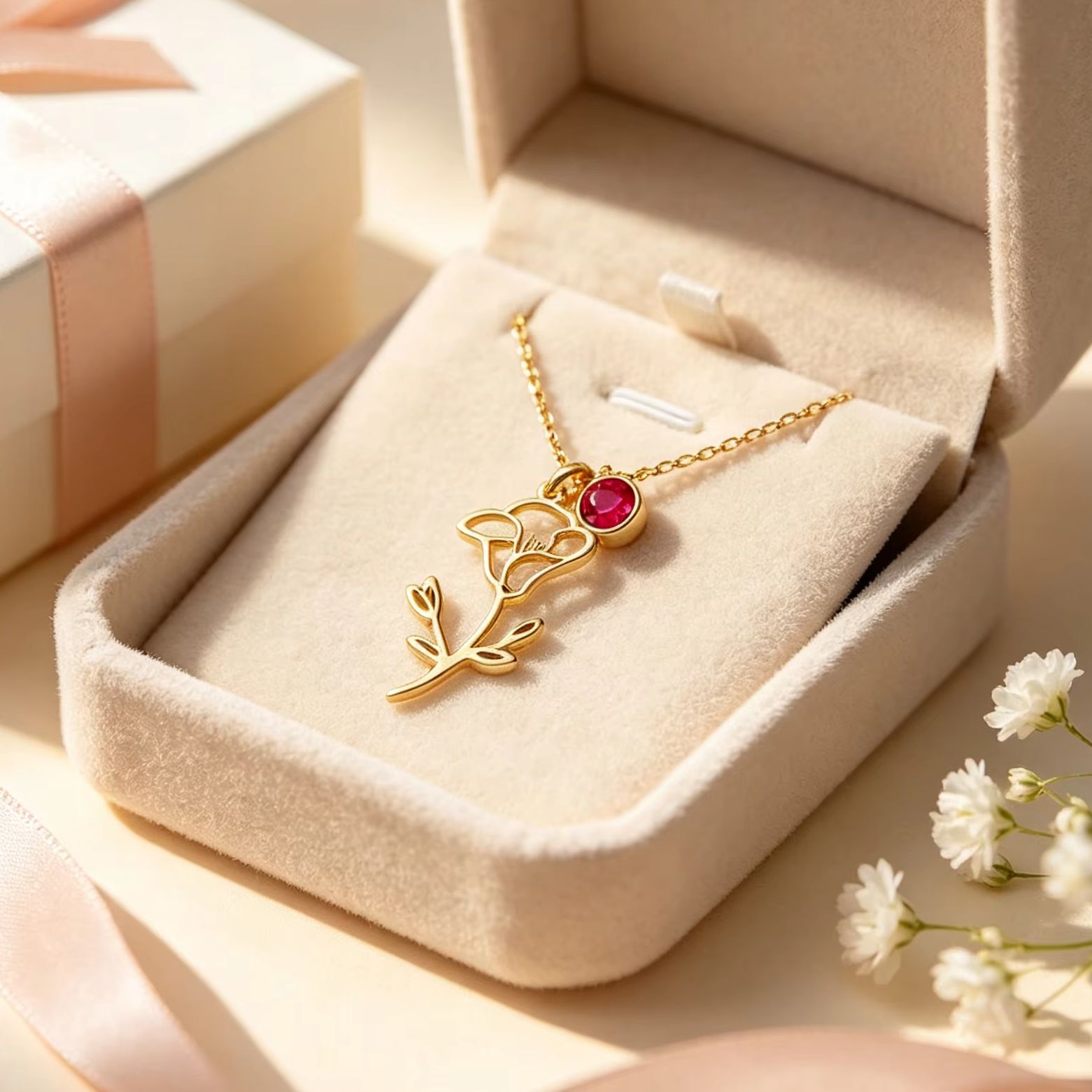 Birth Flower Necklace - Collana con Ciondolo Personalizzato in Acciaio